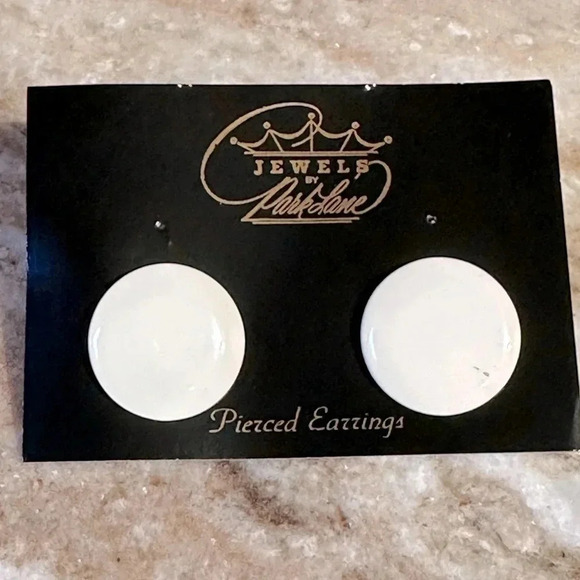 White Enamel Button Style Pierced Stud Statement Earrings by Park Lane Jewelry - Picture 2 of 5